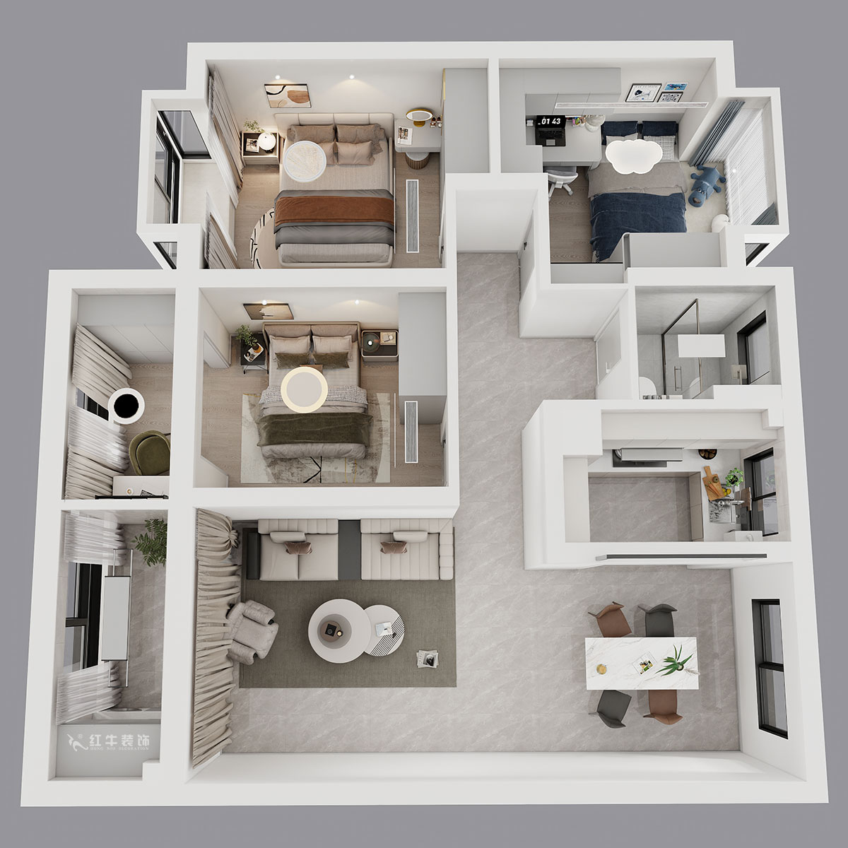贾庭｜金沙璟园4-2104-100㎡-新中式风格｜3室2厅1厨1卫｜毛坯装修｜定制家｜全包13